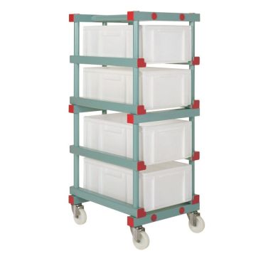 Kunststof regaalwagen incl. 4 stapelbakken 60x40x20cm, Wit, HDPE, NORAH Plastics