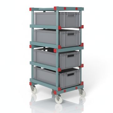 Systemwagen für Eurobehälter, 4 Stück 60x40x22cm, PP, Grau, NORAH Plastics 