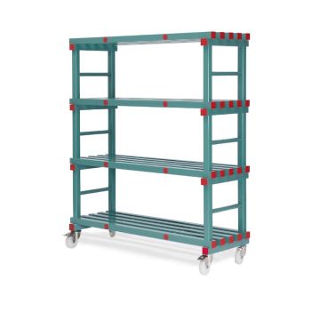 Kunststof verrijdbaar rek 100 x 40 x 182 cm met 4 Schappen, NORAH Plastics