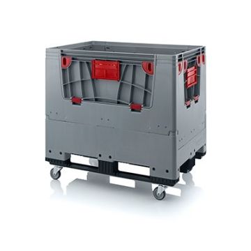 Vouwbare palletbox 120x80x114cm, 3 sleeplatten en 4 wielen, inhoud 700 liter, NORAH Plastics