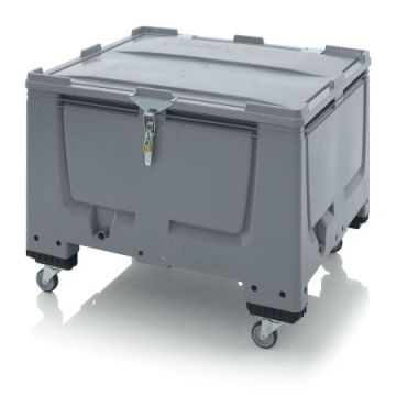 Verrijdbare palletbox met klapdeksel en slot, 120x100x93cm, 4 wielen, inhoud 670 liter, NORAH Plastics