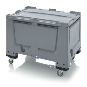 Verrijdbare palletbox met klapdeksel 120x80x93cm, 4 wielen, inhoud 535 liter