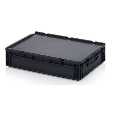 ESD stapelbak met klapdeksel 60x40x13,5cm, inhoud 24 liter, NORAH Plastics
