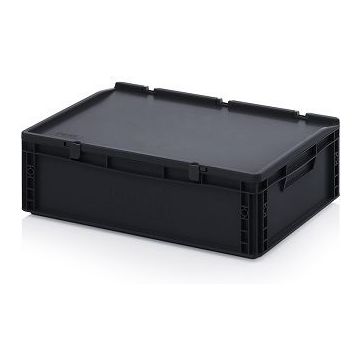 ESD stapelbak met klapdeksel 60x40x18,5cm, inhoud 35 liter, NORAH Plastics