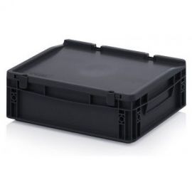 ESD stapelbak met klapdeksel 40x30x13,5cm, inhoud 10 liter, NORAH Plastics