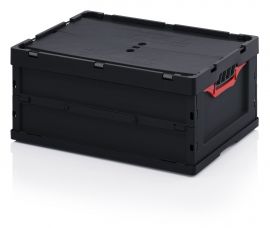 ESD vouwbak met deksel 60x40x27cm, inhoud 52 liter