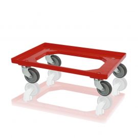 Transport Roller met 4 zwenkwielen en rubberen wielen, Rood, NORAH Plastics