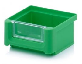Magazijnbak 8,5x10,2x5cm, inhoud 0,21 liter met insteek zichtvenster, Groen - NORAH Plastics