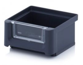 Magazijnbak 8,5x10,2x5cm, inhoud 0,21 liter met insteek zichtvenster, Zwart - NORAH Plastics