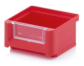 Magazijnbak 8,5x10,2x5cm, inhoud 0,21 liter met insteek zichtvenster, Rood - NORAH Plastics