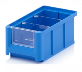 Magazijnbak 16x10,2x7,5cm, inhoud 0,77 liter met 2 dwarsverdeelschotten en insteekzichvenster