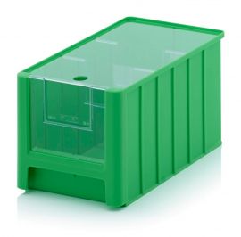 Magazijnbak 35x21x20cm, inhoud 11,7 liter met insteekvenster, deksel en 2 verdeelschotten, NORAH Plastics