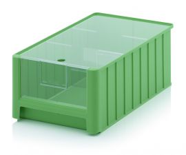 Magazijnbak, Groen, 50x31x20cm, inhoud 25 liter met insteekvenster, deksel en 2 verdeelschotten, NORAH Plastics