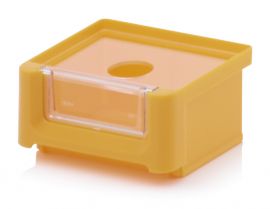 Magazijnbak 8,5x10,2x5cm, inhoud 0,21 liter met insteekvenster en deksel, Geel, NORAH Plastics