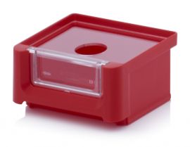 Magazijnbak 8,5x10,2x5cm, inhoud 0,21 liter met insteekvenster en deksel, Rood, NORAH Plastics