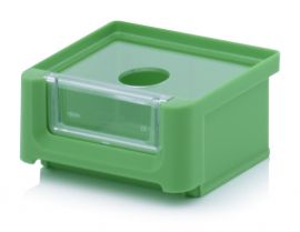 Magazijnbak 8,5x10,2x5cm, inhoud 0,21 liter met insteekvenster en deksel, Groen, NORAH Plastics