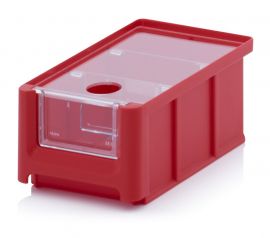 Magazijnbak 16X10,2X7,5cm, inhoud 0,77 liter met insteekvenster, deksel en 2 verdeelschotten, NORAH Plastics