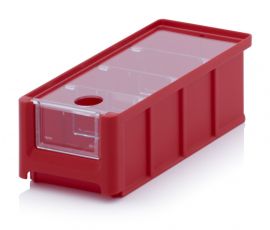 Rode Magazijnbak 21,5X10X7,5cm, inhoud 1,08 liter met insteekvenster, deksel en 3 verdeelschotten, Groen, NORAH Plastics