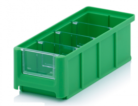 Magazijnbak 22 x 10,2 x 7,5 cm, inhoud 1,08 liter met 3 dwarsverdeelschotten en insteekzichvenster