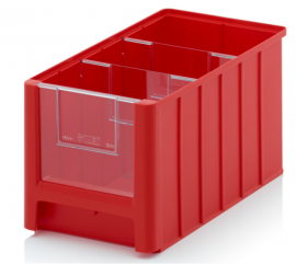 Magazijnbak 35x21x20cm, inhoud 11,7 liter met 2 dwarsverdeelschotten en insteekzichvenster