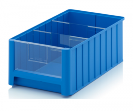 Magazijnbak 50x31x20cm, inhoud 25 liter met 2 dwarsverdeelschotten en insteekzichvenster