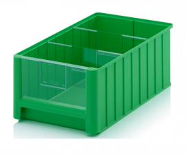 Magazijnbak 50x31x20cm, inhoud 25 liter met 2 dwarsverdeelschotten en insteekzichvenster