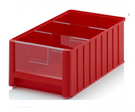 Magazijnbak 50x31x20cm, inhoud 25 liter met 2 dwarsverdeelschotten en insteekzichvenster