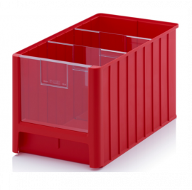 Magazijnbak 50x31x30cm, inhoud 38,2 liter met 2 dwarsverdeelschotten en insteekzichvenster