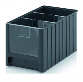 Magazijnbak 50x31x30cm, inhoud 38,2 liter met 2 dwarsverdeelschotten en insteekzichvenster