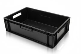 Zwarte stapelkist, 60x40x17cm, inhoud 33 liter, RE-PP, Euronorm, NORAH Plastics