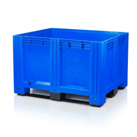 Palletbak blauw, 120x100x790mm, inhoud 610 liter, 3-sleeplatten, NORAH Plastics