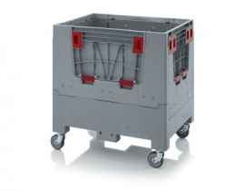 Vouwbare mini palletbox 80x60x93cm, 4 wielen, Grijs, Laadkleppen, NORAH Plastics