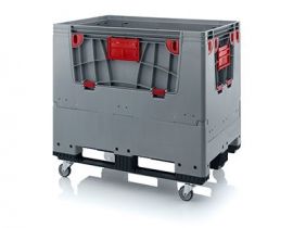 Vouwbare palletbox 120x80x114cm, 3 sleeplatten en 4 wielen, inhoud 700 liter, NORAH Plastics