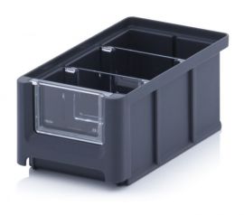 Magazijnbak 16x10,2x7,5cm, inhoud 0,77 liter met 2 dwarsverdeelschotten en insteekzichvenster